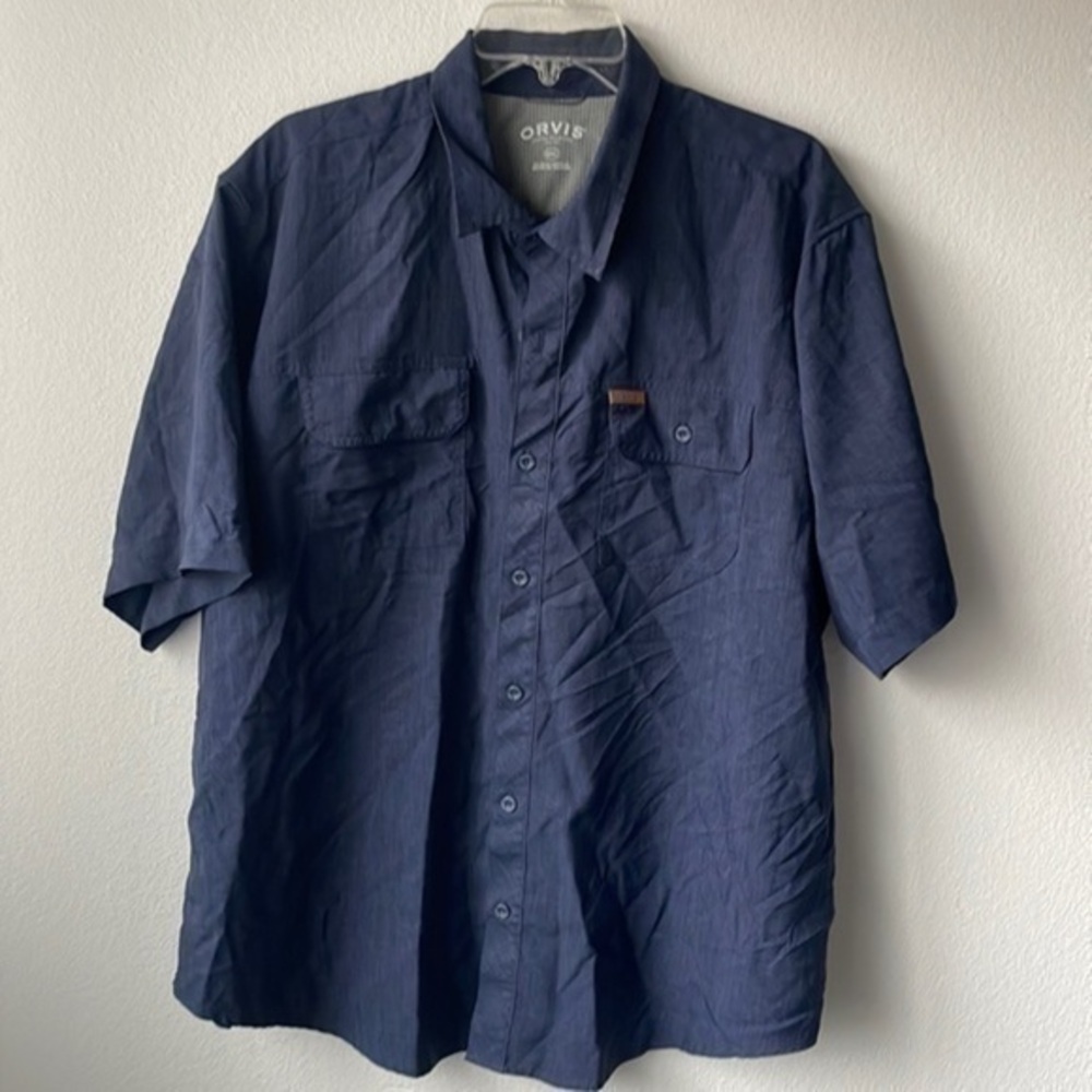 Orvis shirt men's short sleeve button up size XXL blue outdoors